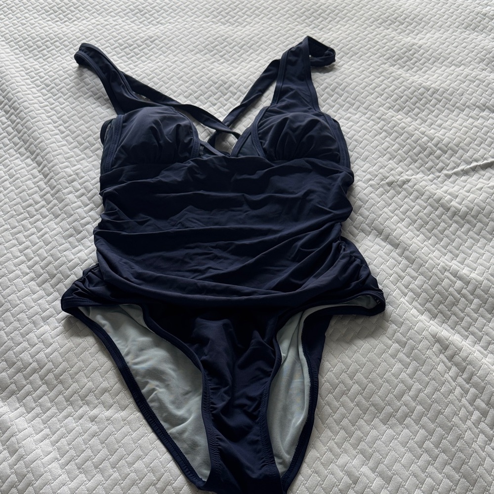 Cupshe Navy Blue Ruched One-Piece Swimsuit